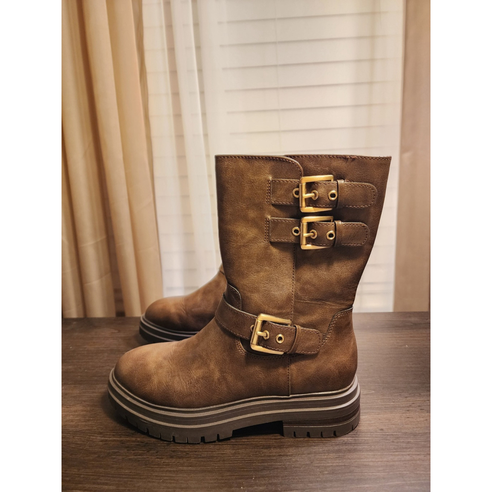Sun + Stone Onnyx Lug Biker Moto Zip On Buckle Boots Booties 7 M Chocolate Brown - Picture 5 of 13